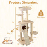 Árbol para gatos de 56 pulgadas de alto con 2 postes rascadores de sisal y escalera-NA