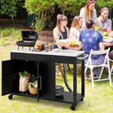Mesa de parrilla exterior de 56 pulgadas con fregadero y tapa de acero inoxidable - Negro
