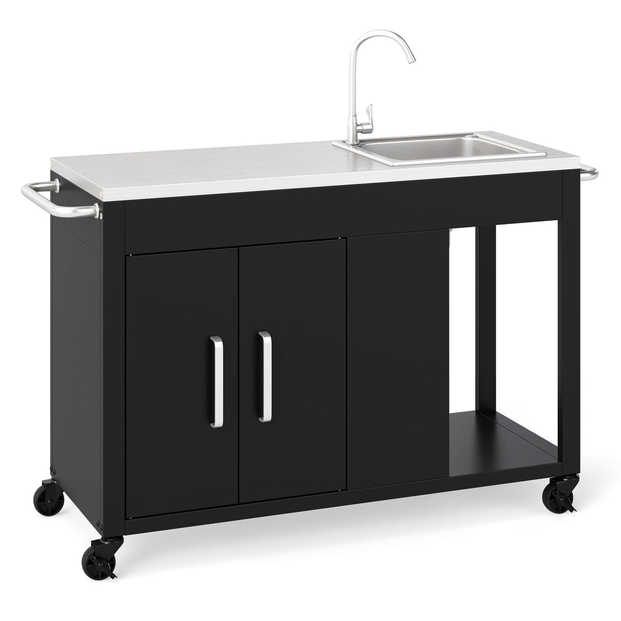 Mesa de parrilla exterior de 56 pulgadas con fregadero y tapa de acero inoxidable - Negro