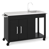 Mesa de parrilla exterior de 56 pulgadas con fregadero y tapa de acero inoxidable - Negro