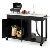 Mesa de parrilla exterior de 56 pulgadas con fregadero y tapa de acero inoxidable - Negro