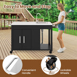 Mesa de parrilla exterior de 56 pulgadas con fregadero y tapa de acero inoxidable - Negro