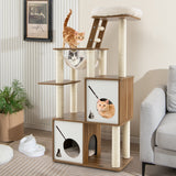 57 Inch Cat Tree Tower Multi-Level Activity Center with Scratching Posts-Natural