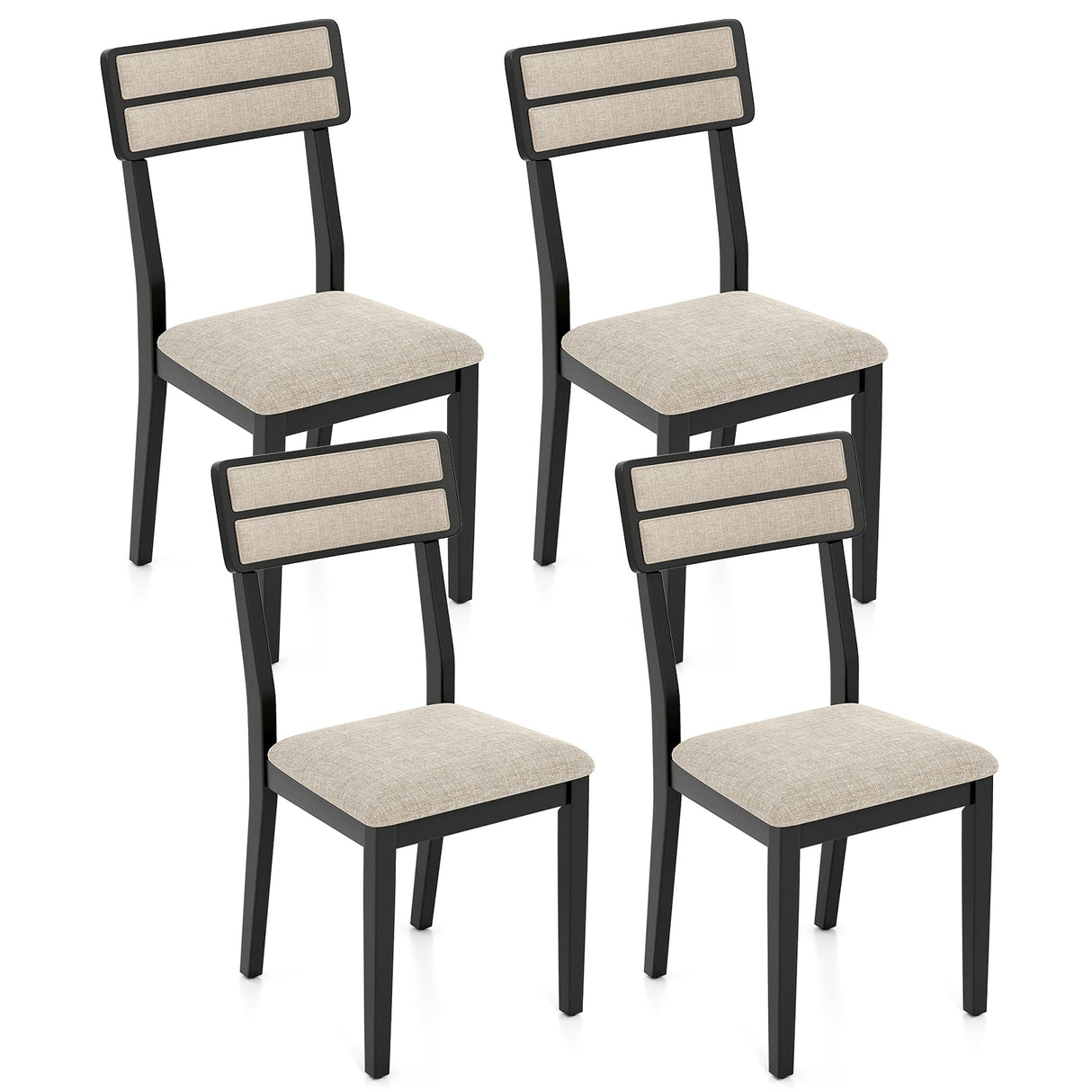 Juego de 4 sillas de comedor modernas con respaldo reclinable para comedor - Negro