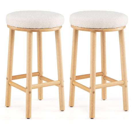 Taburetes de bar de 27" (juego de 2) con asientos tapizados en tela de bucle-Blanco