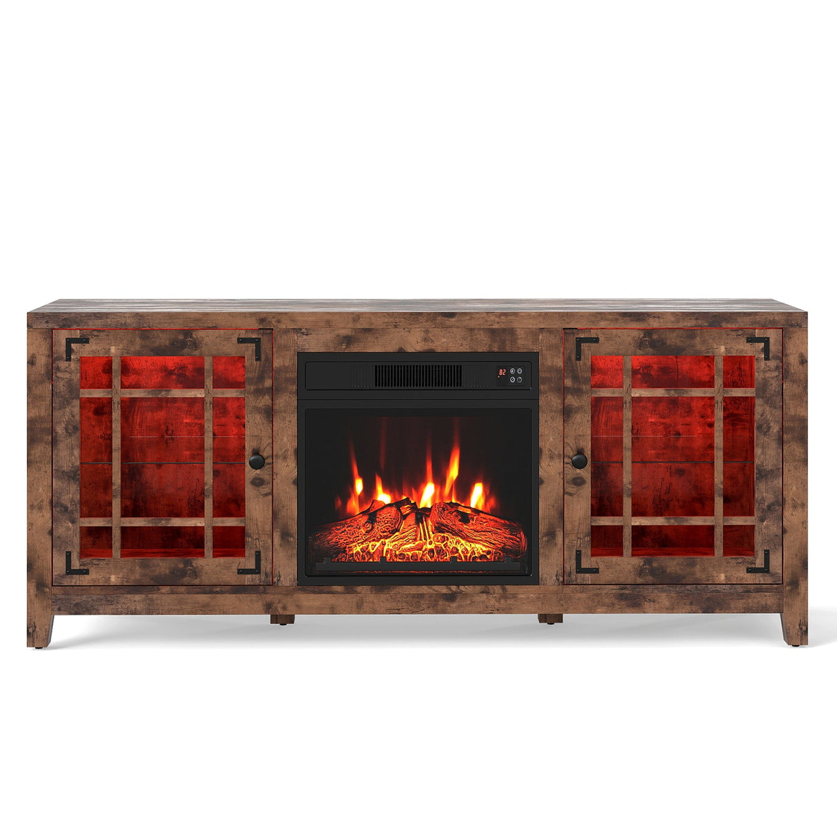Mueble para TV de 58 pulgadas con chimenea, luces LED y chimenea eléctrica de 18 pulgadas