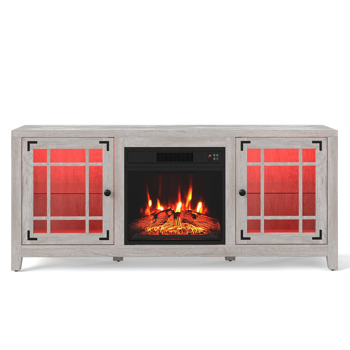 Mueble para TV de 58 pulgadas con chimenea, luces LED y chimenea eléctrica de 18 pulgadas
