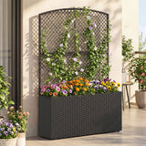 58 Inch Raised Garden Bed with Trellis and Wicker Planter Box