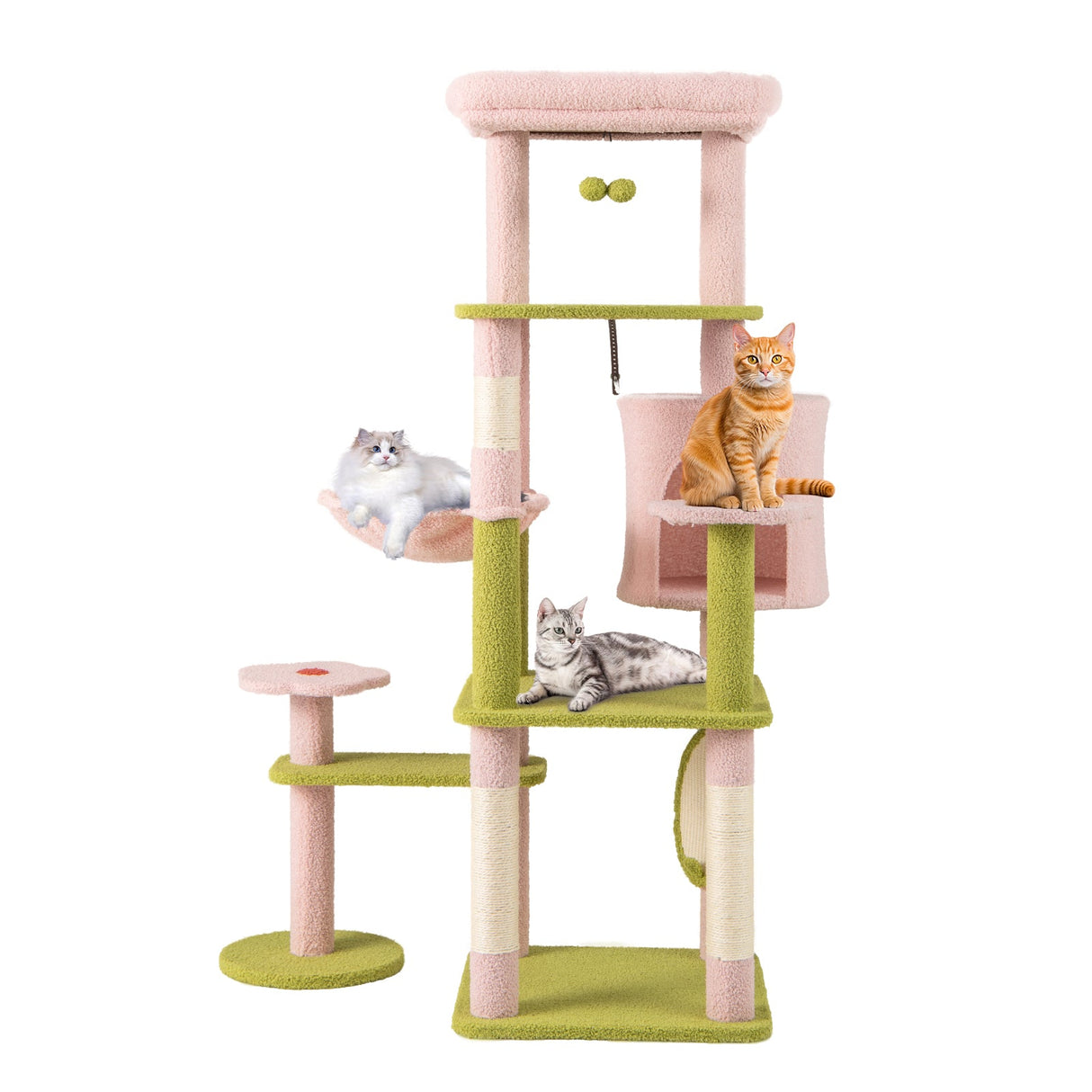 Rascador para Gatos de Múltiples Niveles y 58 Pulgadas de Alto con Diseño Floral Estético - Rosa