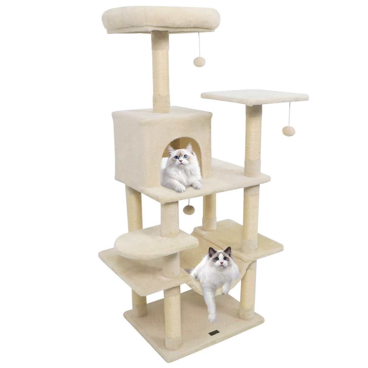 Torre para Gatos de 58 pulgadas, Multinivel, con Felpa Suave y Percha Superior Acolchada