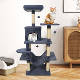 Torre para Gatos de 58 pulgadas, Multinivel, con Felpa Suave y Percha Superior Acolchada