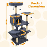 Torre para Gatos de 58 pulgadas, Multinivel, con Felpa Suave y Percha Superior Acolchada