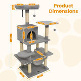 Torre para Gatos de 58 pulgadas, Multinivel, con Felpa Suave y Percha Superior Acolchada