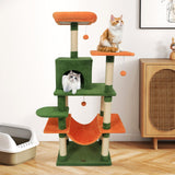 Torre para Gatos de 58 pulgadas, Multinivel, con Felpa Suave y Percha Superior Acolchada