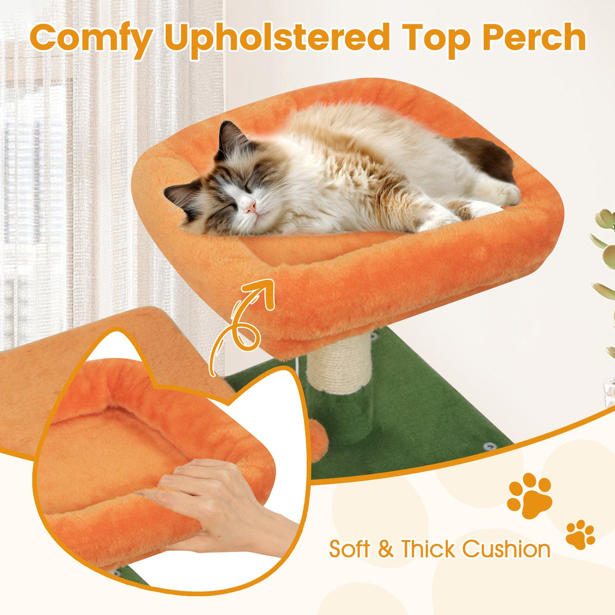 Torre para Gatos de 58 pulgadas, Multinivel, con Felpa Suave y Percha Superior Acolchada