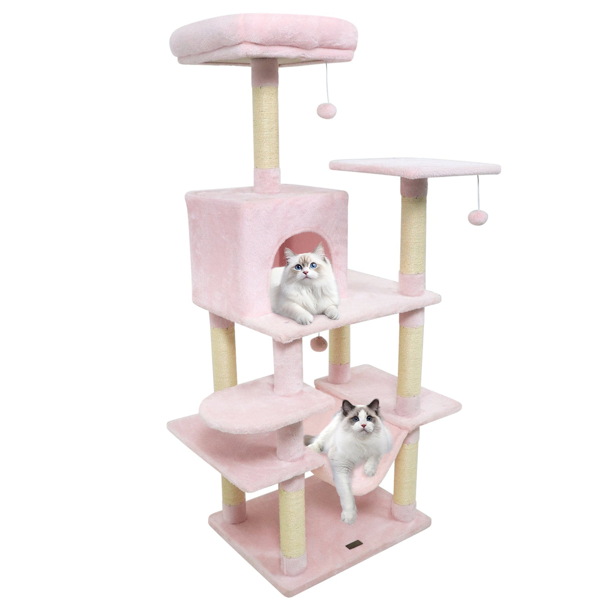 Torre para Gatos de 58 pulgadas, Multinivel, con Felpa Suave y Percha Superior Acolchada