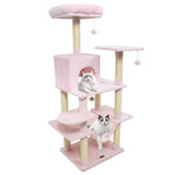 Torre para Gatos de 58 pulgadas, Multinivel, con Felpa Suave y Percha Superior Acolchada