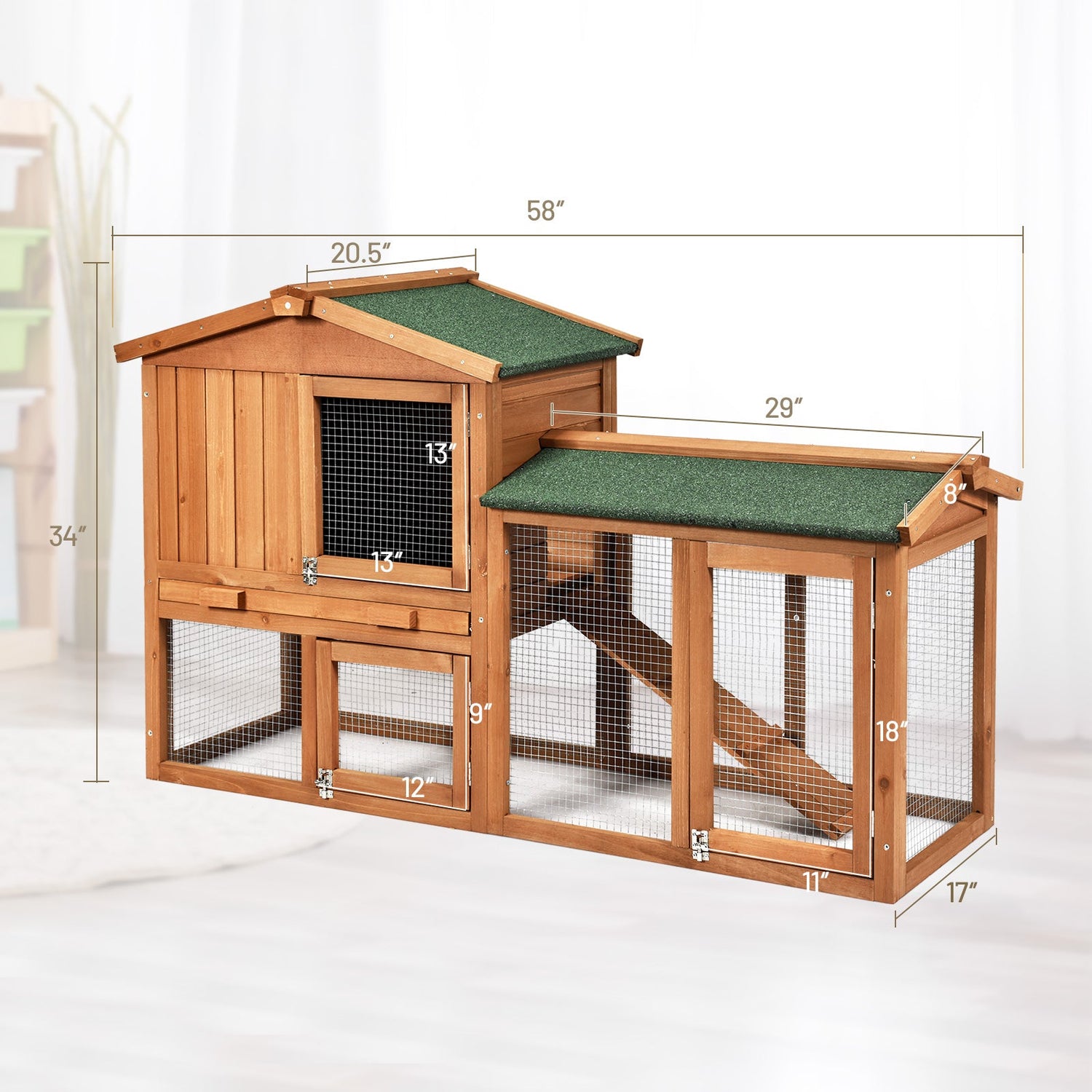 Conejera de madera impermeable de 58 pulgadas - Marrón