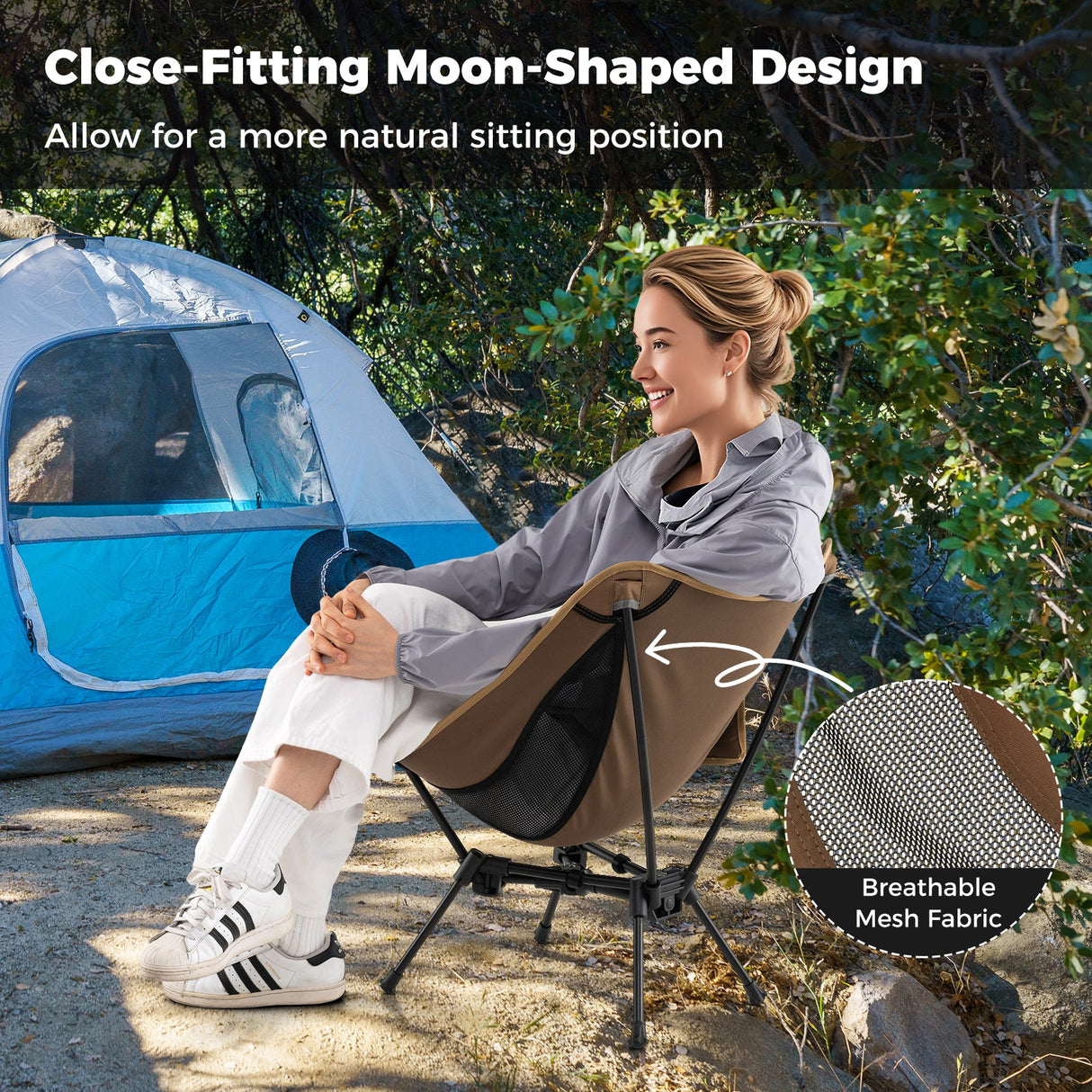 Silla de camping portátil con bolsa de transporte compacta - Café