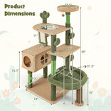 59 Inch Multilevel Cactus Cat Tree with Scratching Posts Cando Toy and Rope-Green