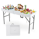 Mesa Plegable de 5 FT con Enfriador y Doble Fregadero para Fiestas, Picnics y Bodas-Blanco