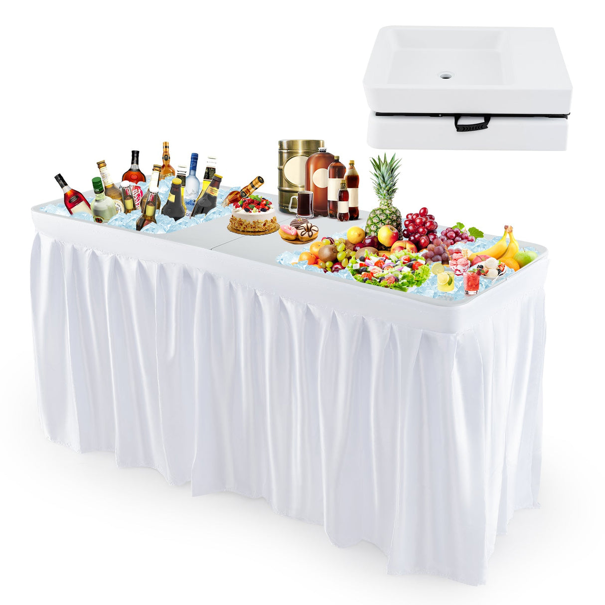 Mesa Plegable de 5 FT con Enfriador y Doble Fregadero para Fiestas, Picnics y Bodas-Blanco