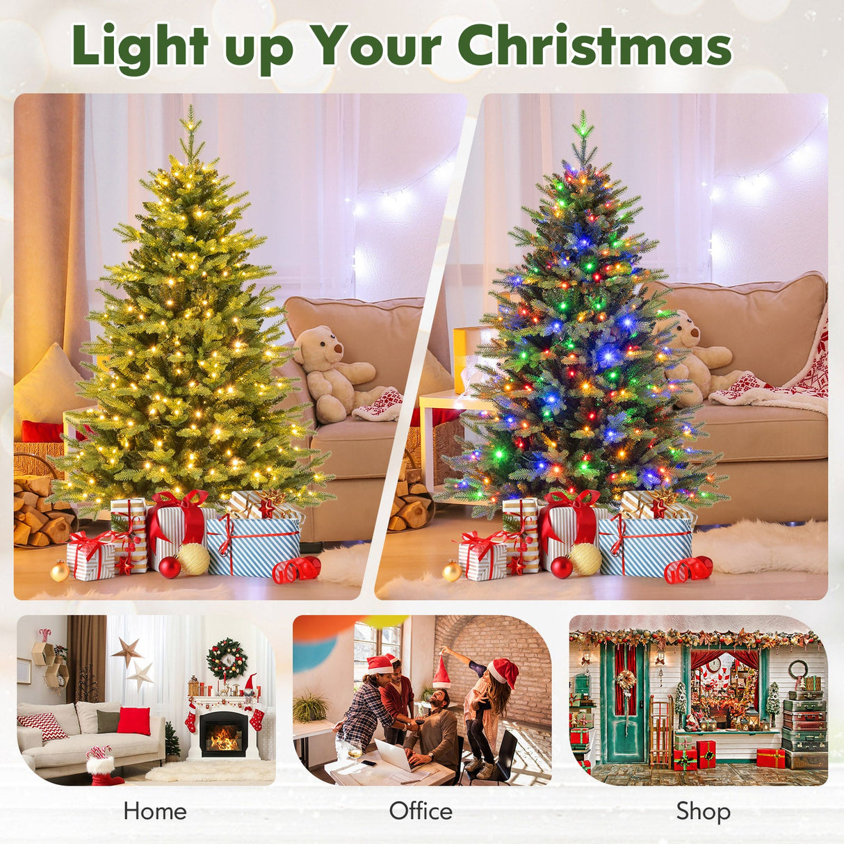 Árbol de Navidad Artificial de 1.5 m con Bisagras, 11 Modos de Iluminación y Control Remoto