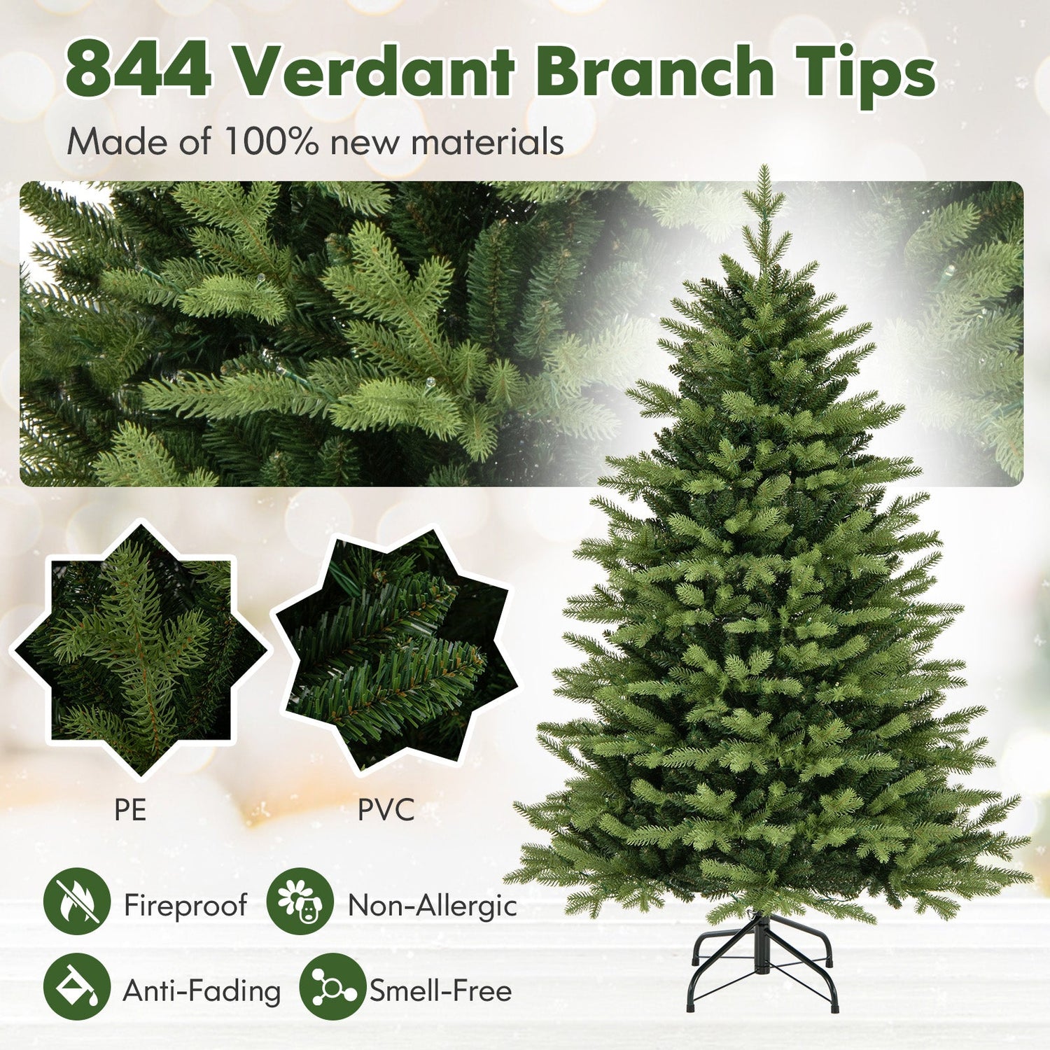 Árbol de Navidad Artificial de 1.5 m con Bisagras, 11 Modos de Iluminación y Control Remoto