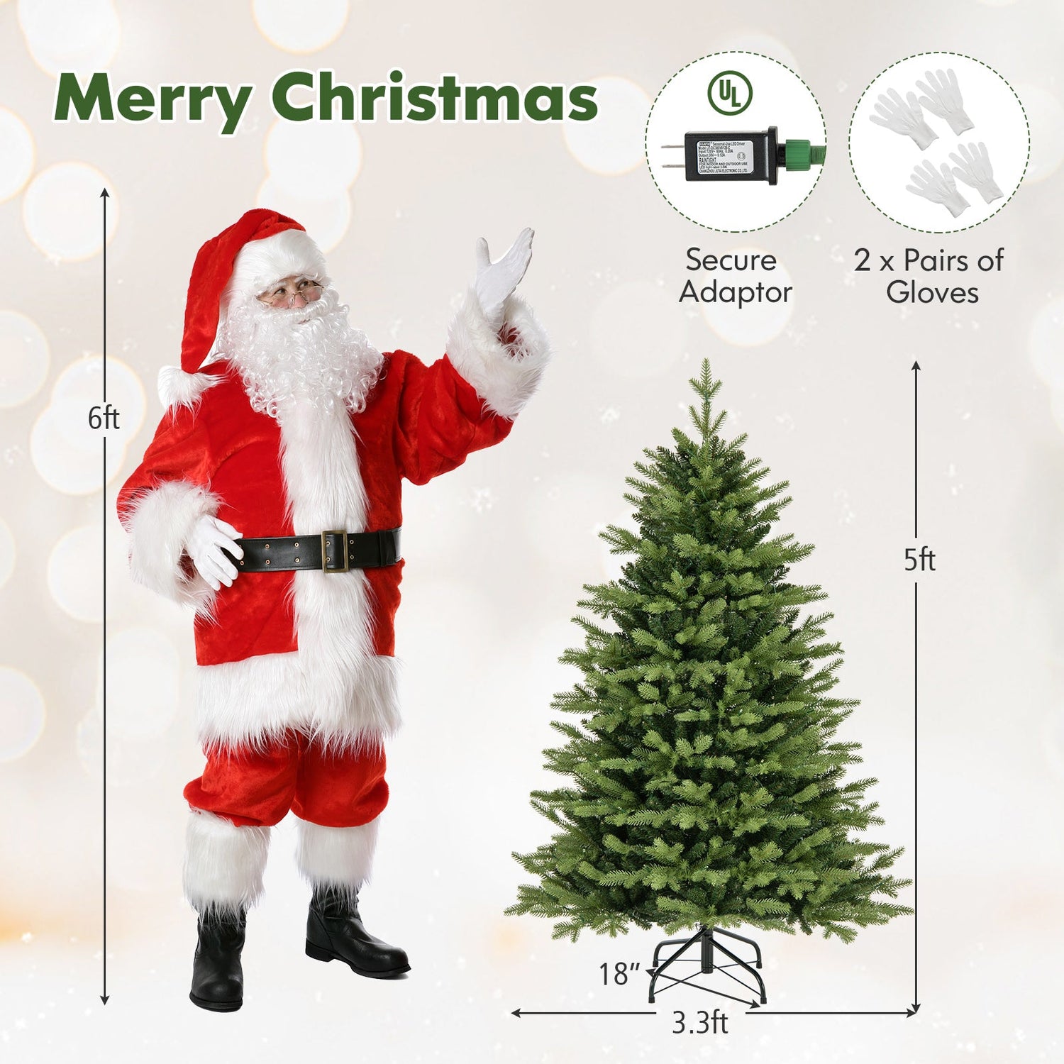 Árbol de Navidad Artificial de 1.5 m con Bisagras, 11 Modos de Iluminación y Control Remoto