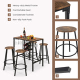 Juego de 5 piezas de mesa y taburetes de bar con botellero y copero, color marrón rústico