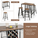 Juego de 5 piezas de mesa y taburetes de bar con botellero y copero, color marrón rústico