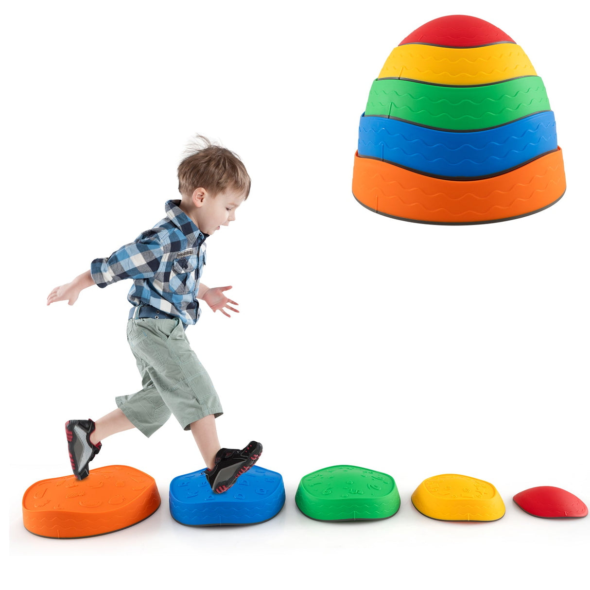 5 Piedras de Equilibrio Apilables Redondas para Niños Interiores/Exteriores - Multicolor