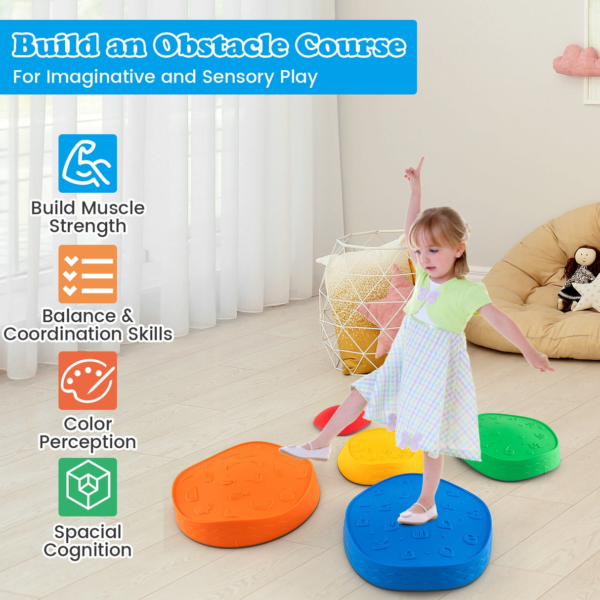 5 Piedras de Equilibrio Apilables Redondas para Niños Interiores/Exteriores - Multicolor