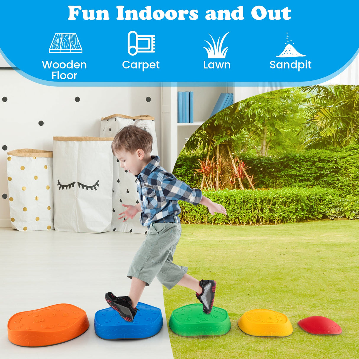 5 Piedras de Equilibrio Apilables Redondas para Niños Interiores/Exteriores - Multicolor