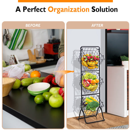 Cesta de fruta de 3 niveles con alturas ajustables