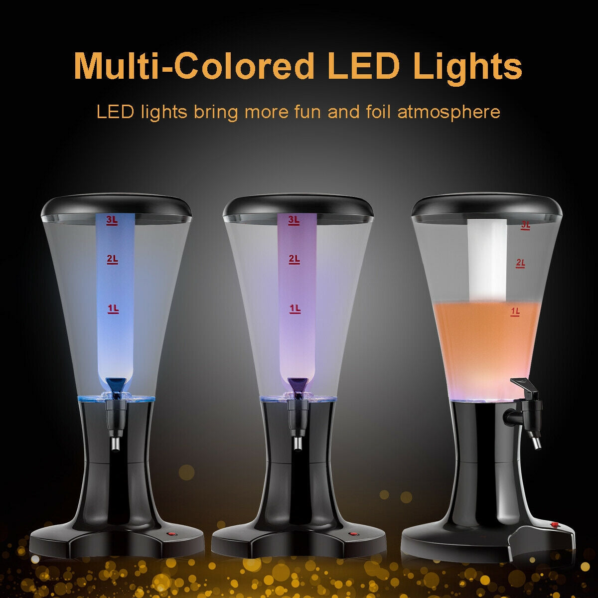 Juego de 2 dispensadores de cerveza de barril de 3 litros con luces LED