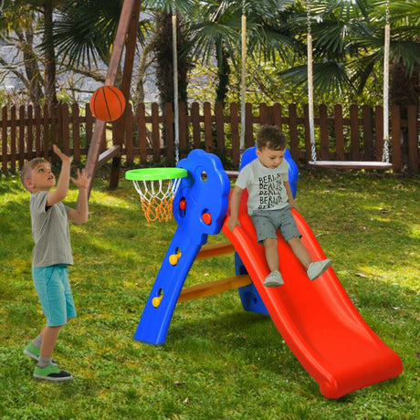 Tobogán plegable de plástico para niños de 2 escalones con aro de baloncesto
