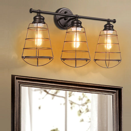 Lámpara de tocador de 3 luces para baño con jaula de metal