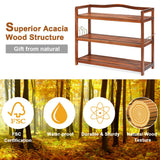 Zapatero de madera de acacia de 2 niveles con 4 ganchos laterales de metal
