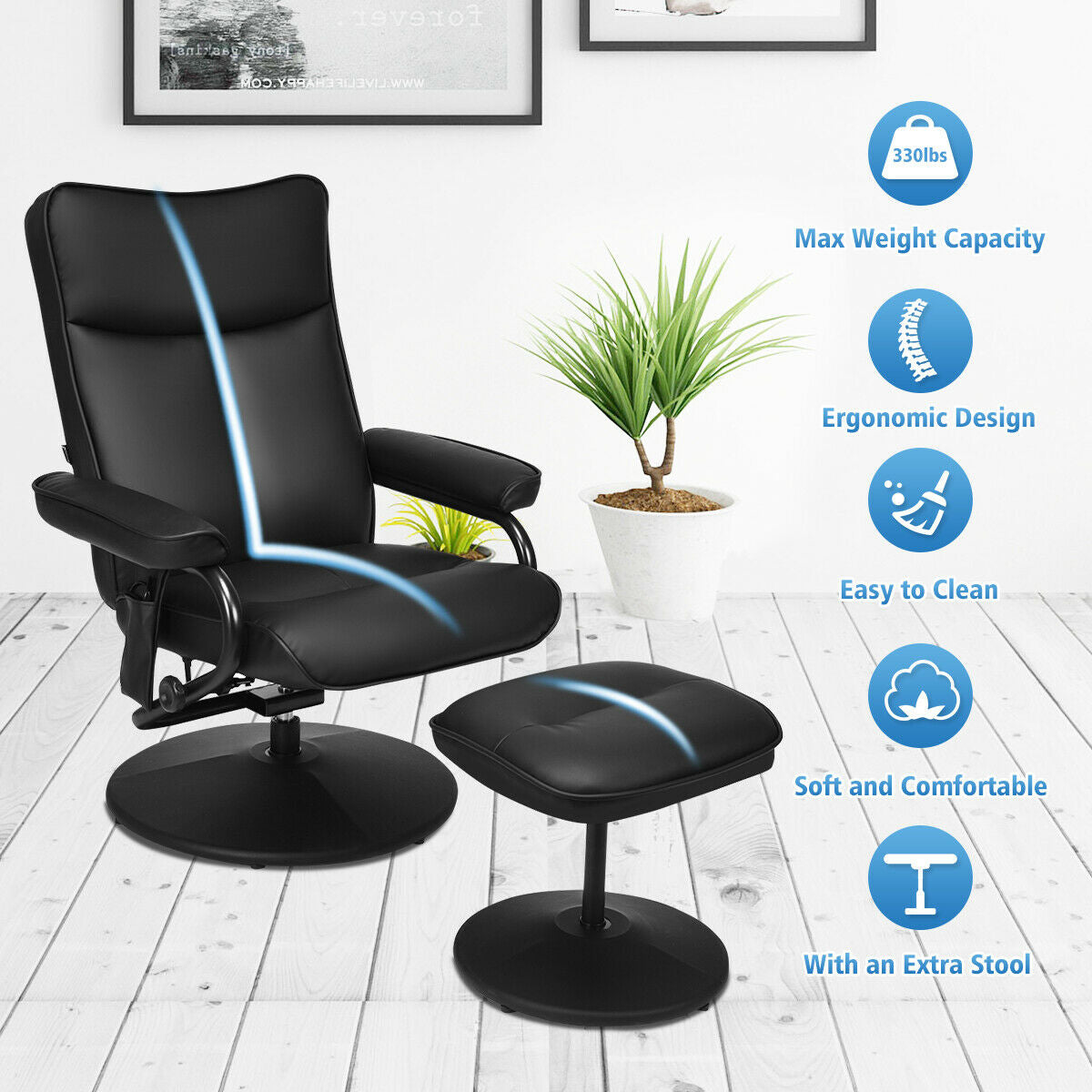 Sillón reclinable de masaje eléctrico con otomana y control remoto