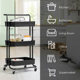 3-Tier Utility Cart Storage Rolling Cart with Casters
