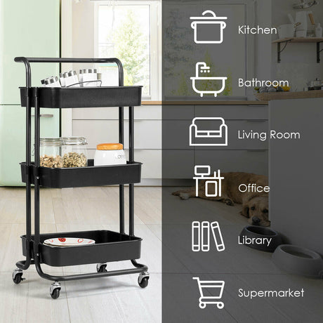 Carrito de almacenamiento utilitario de 3 niveles con ruedas