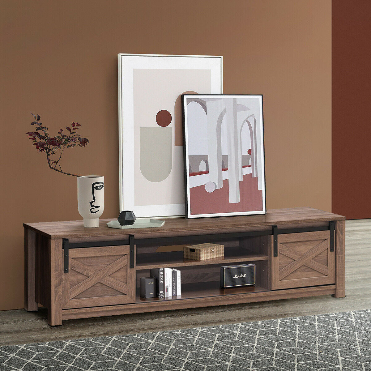 Mueble de TV de 65 pulgadas con puerta corrediza estilo granero