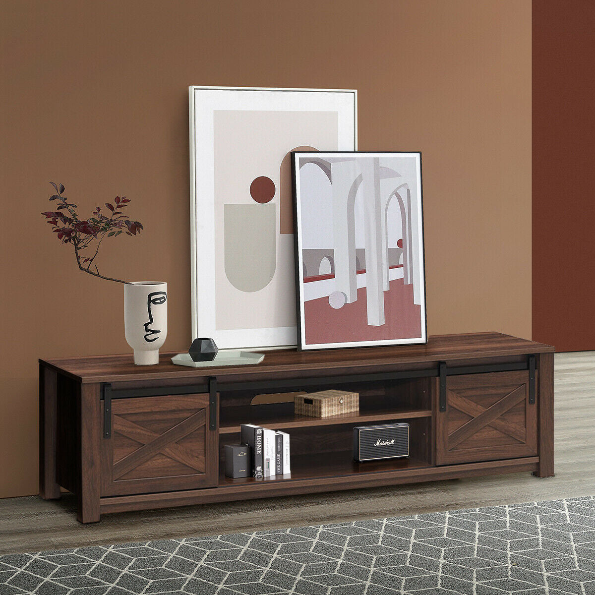 Mueble de TV de 65 pulgadas con puerta corrediza estilo granero