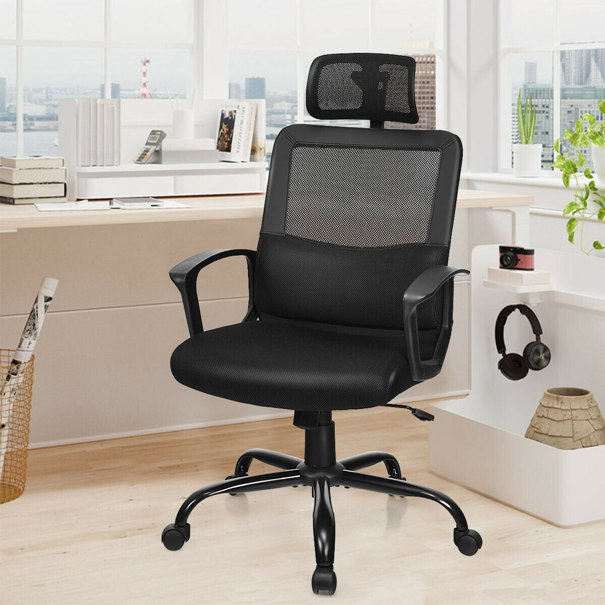 Silla de oficina de malla con respaldo alto giratoria ergonómica