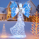 Ángel navideño iluminado de 1.58 m con halo brillante 3D y flauta