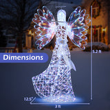 Ángel navideño iluminado de 1.58 m con halo brillante 3D y flauta