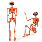 Esqueleto de Halloween Naranja de Tamaño Real de 1,58 m con Cabeza de Calabaza y Articulaciones Móviles