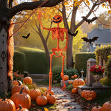 Esqueleto de Halloween Naranja de Tamaño Real de 1,58 m con Cabeza de Calabaza y Articulaciones Móviles