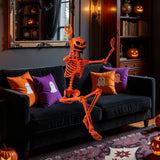 Esqueleto de Halloween Naranja de Tamaño Real de 1,58 m con Cabeza de Calabaza y Articulaciones Móviles